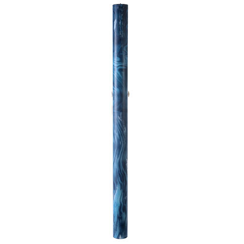Círio Pascal marmoreado azul cruz com cordeiro, Alfa e Ómega, 120x8 cm 7