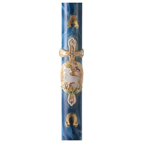 Paschal candle with blue marbled lamb cross 120x8 cm 1