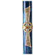 Paschal candle with blue marble finish, Alpha, Omega, Lamb and white cross, 120x8 cm s1