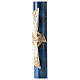 Paschal candle with blue marble finish, Alpha, Omega, Lamb and white cross, 120x8 cm s4