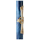 Paschal candle with blue marble finish, Alpha, Omega, Lamb and white cross, 120x8 cm s5