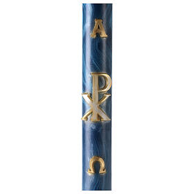 Paschal candle with blue marble finish, Chi-Rho, Alpha and Omega, 120x8 cm