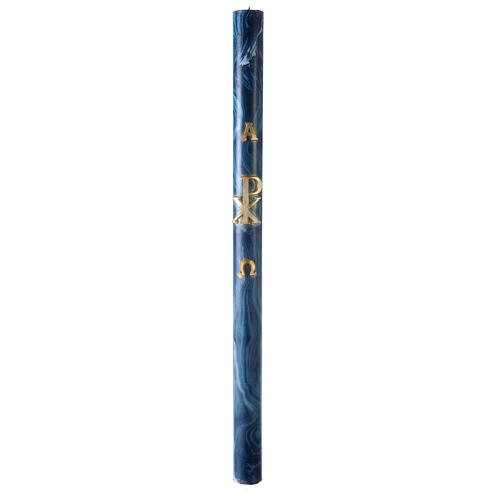 Paschal candle with blue marble finish, Chi-Rho, Alpha and Omega, 120x8 cm 2