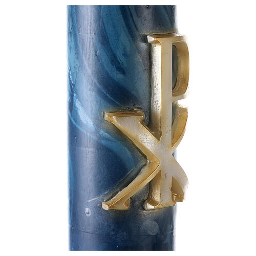 Paschal candle with blue marble finish, Chi-Rho, Alpha and Omega, 120x8 cm 3