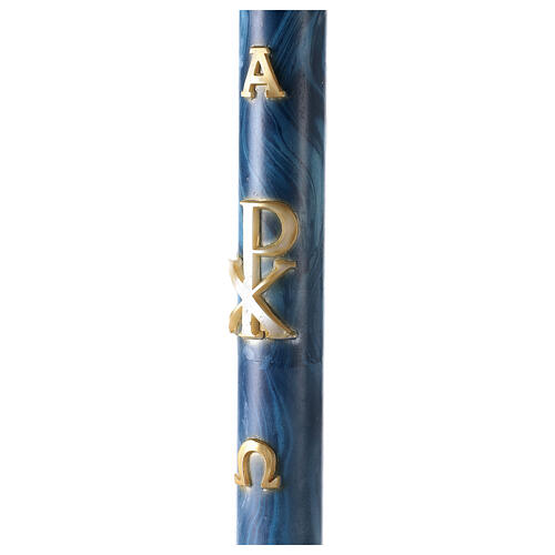 Paschal candle with blue marble finish, Chi-Rho, Alpha and Omega, 120x8 cm 4