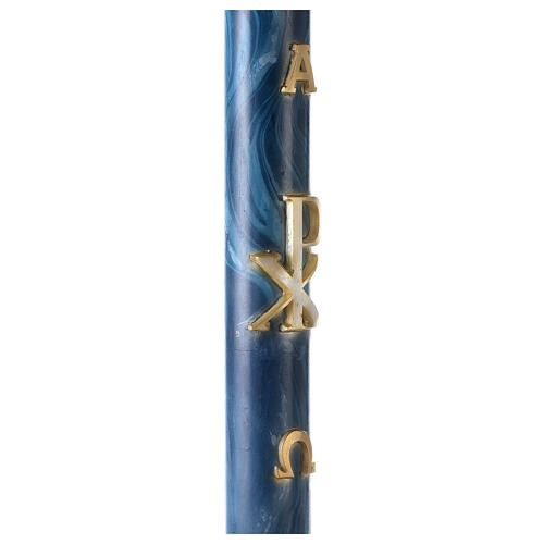 Paschal candle with blue marble finish, Chi-Rho, Alpha and Omega, 120x8 cm 5