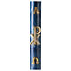 Paschal candle with blue marble finish, Chi-Rho, Alpha and Omega, 120x8 cm s1