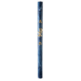 Cierge pascal Chi-Rho Alpha et Oméga fond marbré bleu 120x8 cm