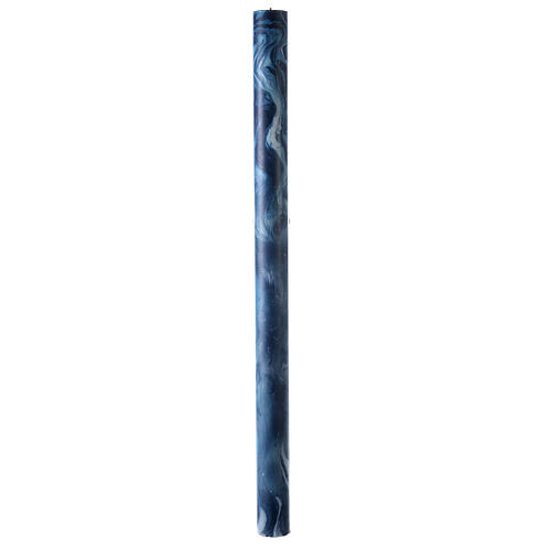 Paschal candle with blue marble finish, golden cross, Alpha and Omega, 120x8 cm 7