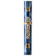 Paschal candle with blue marble finish, golden cross, Alpha and Omega, 120x8 cm s1