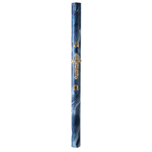 Paschal Candle Alpha Omega Golden Cross blue marbled 120x8 cm 4