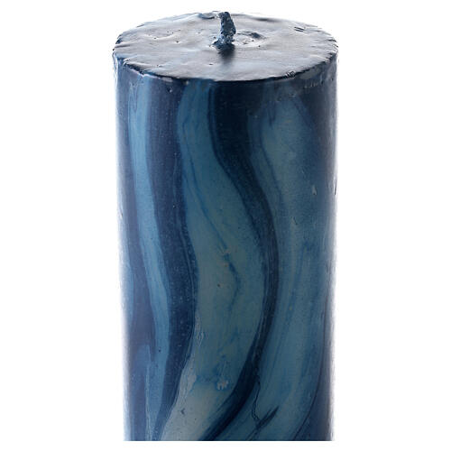 Paschal candle with blue marble finish, cross on a golden cloak, Alpha and Omega, 120x8 cm 6