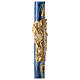 Paschal candle with blue marble finish, cross on a golden cloak, Alpha and Omega, 120x8 cm s5
