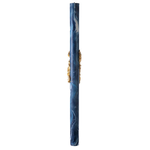 Cierge pascal Alpha Oméga croix sur manteau doré fond marbré bleu 120x8 cm 8