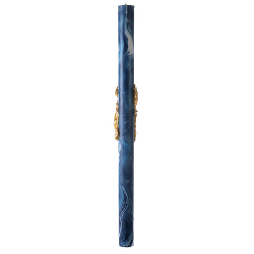 Círio Pascal marmoreado azul Cruz Pano dourado e letras Alfa e Ómega, 120x8 cm 7