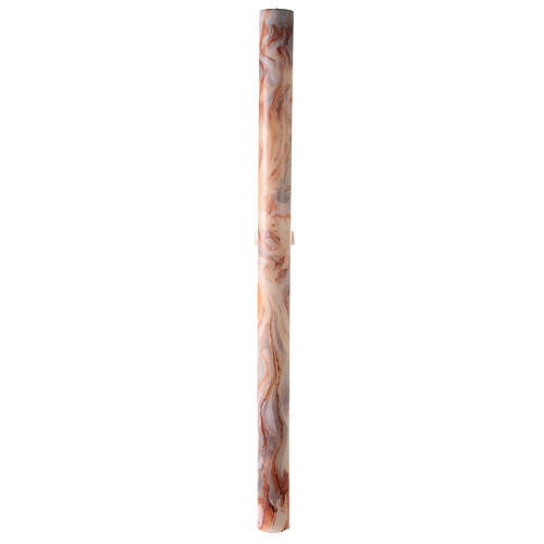 Osterkerze, Kreuz, Lamm, Alpha, Omega, weiß-orange marmoriert, 120x8 cm 8