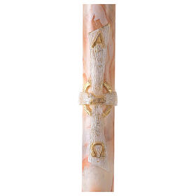 Paschal candle with orange-white marble finish, cross with Lamb, Alpha and Omega, 120x8 cm