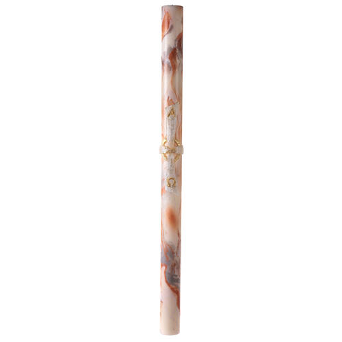 Paschal candle with orange-white marble finish, cross with Lamb, Alpha and Omega, 120x8 cm 2