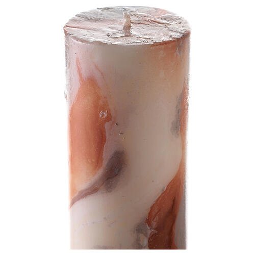 Paschal candle with orange-white marble finish, cross with Lamb, Alpha and Omega, 120x8 cm 6