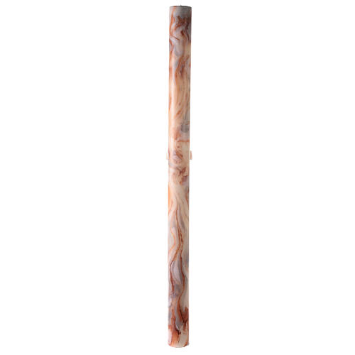 Paschal candle with orange-white marble finish, cross with Lamb, Alpha and Omega, 120x8 cm 7