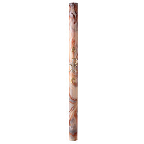 Paschal candle with orange-white marble finish, Chi-Rho, Alpha and Omega, 120x8 cm