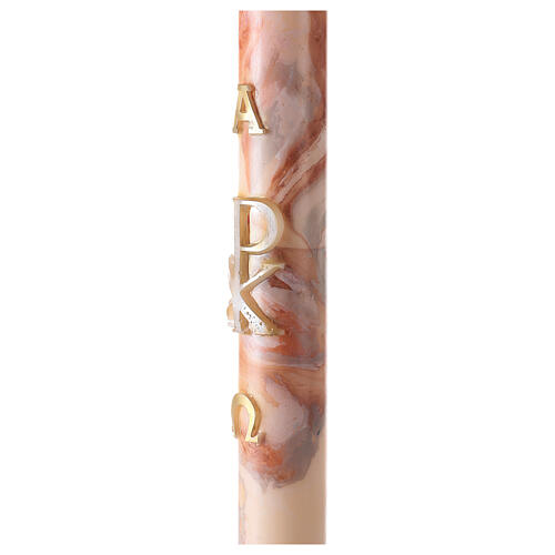 Paschal candle with orange-white marble finish, Chi-Rho, Alpha and Omega, 120x8 cm 4