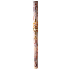Paschal candle with orange-white marble finish, cross with red ears of wheat, 120x8 cm