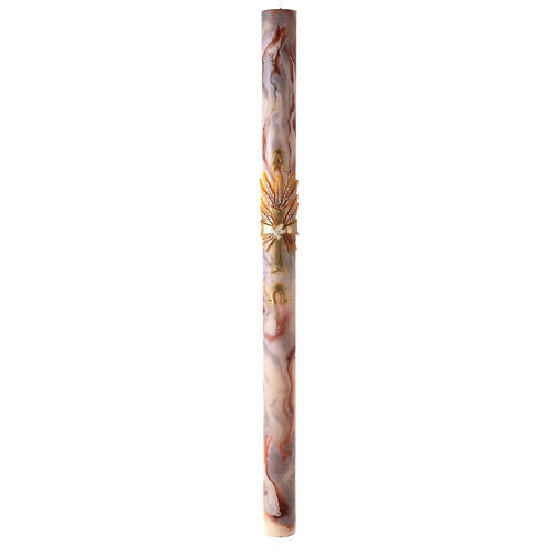 Paschal candle with orange-white marble finish, cross with red ears of wheat, 120x8 cm 2