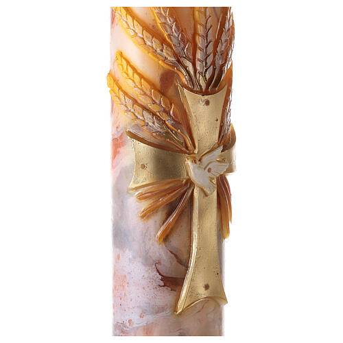 Paschal candle with orange-white marble finish, cross with red ears of wheat, 120x8 cm 3