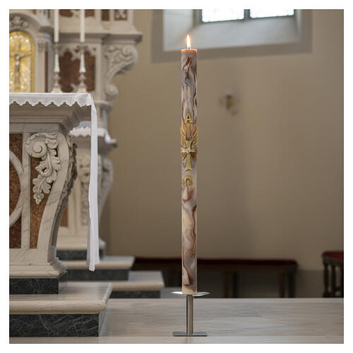 Paschal candle with red ears of wheat marbled orange white 120x8 cm 2