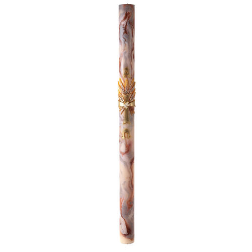 Paschal candle with red ears of wheat marbled orange white 120x8 cm 4