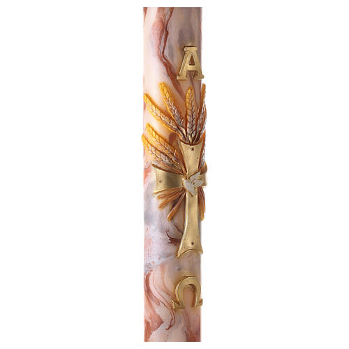 Paschal candle with red ears of wheat marbled orange white 120x8 cm 6