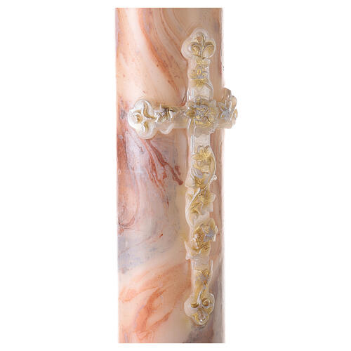 Paschal candle with orange-white marble finish, golden cross, Alpha and Omega, 120x8 cm 3