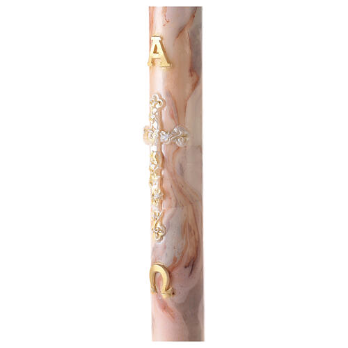 Paschal candle with orange-white marble finish, golden cross, Alpha and Omega, 120x8 cm 4