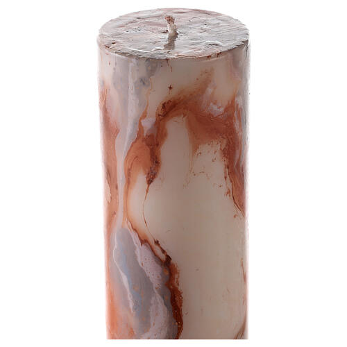 Paschal candle with orange-white marble finish, golden cross, Alpha and Omega, 120x8 cm 6