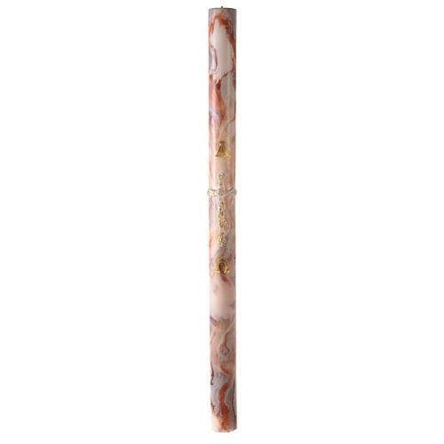 Paschal candle with orange-white marble finish, golden cross, Alpha and Omega, 120x8 cm 4