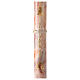 Paschal candle with orange-white marble finish, golden cross, Alpha and Omega, 120x8 cm s1