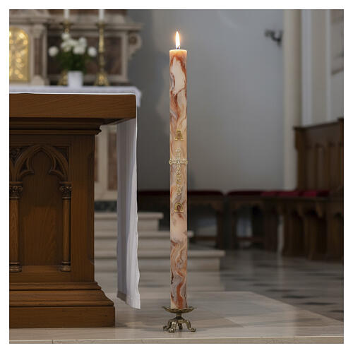 Cero Pasquale Alfa Omega Croce dorata Marmorizzato bianco arancio 120x8 cm 2