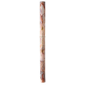 Círio Pascal marmoreado cor-de-rosa Cruz e letras Alfa e Ómega, 120x8 cm