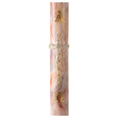 Paschal Candle Alpha Omega Golden cross marbled white orange 120x8 cm 1