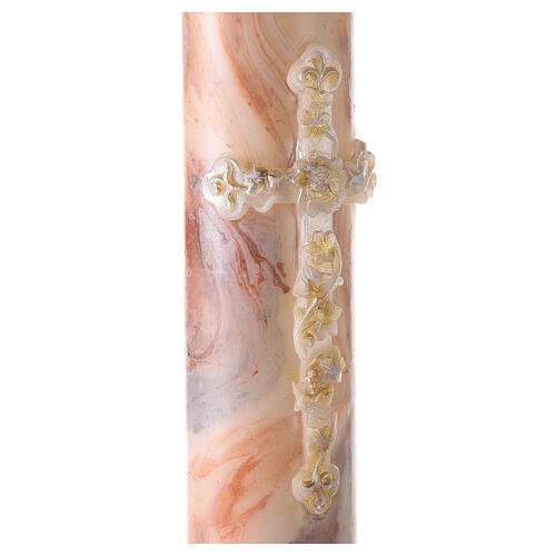 Paschal Candle Alpha Omega Golden cross marbled white orange 120x8 cm 3