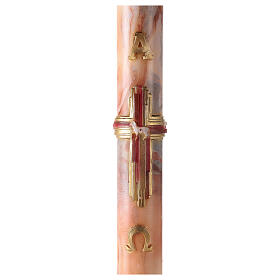 Paschal candle with orange-white marble finish, stylised cross, Alpha and Omega, 120x8 cm