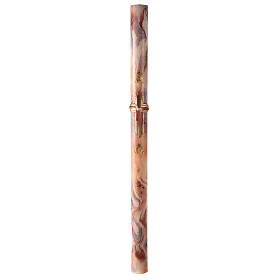 Paschal candle with orange-white marble finish, stylised cross, Alpha and Omega, 120x8 cm