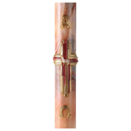 Paschal candle with orange-white marble finish, stylised cross, Alpha and Omega, 120x8 cm 1