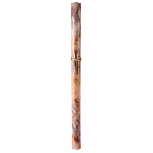 Paschal candle with orange-white marble finish, stylised cross, Alpha and Omega, 120x8 cm 2