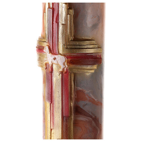 Paschal candle with orange-white marble finish, stylised cross, Alpha and Omega, 120x8 cm 3