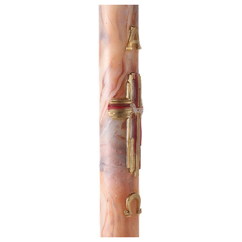 Paschal candle with orange-white marble finish, stylised cross, Alpha and Omega, 120x8 cm 5
