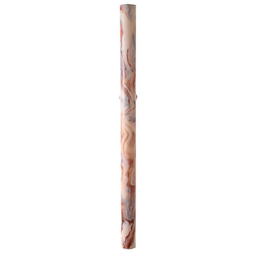 Cierge pascal Alpha Oméga croix stylisée fond marbré blanc-orange 120x8 cm 7