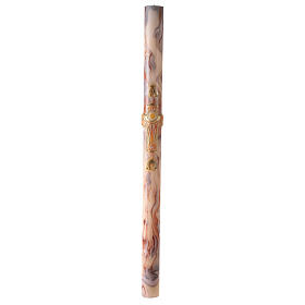 Paschal candle with orange-white marble finish, squared cross, Alpha and Omega, 120x8 cm
