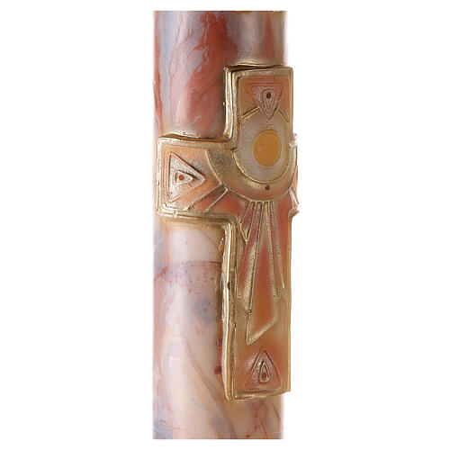 Paschal candle with orange-white marble finish, squared cross, Alpha and Omega, 120x8 cm 3